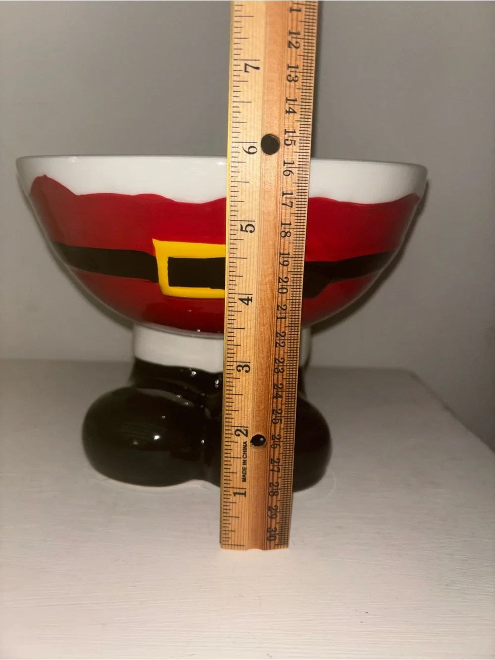 Sleigh Bell Bistro Red Ceramic Pedestal Bowl with Black Trim